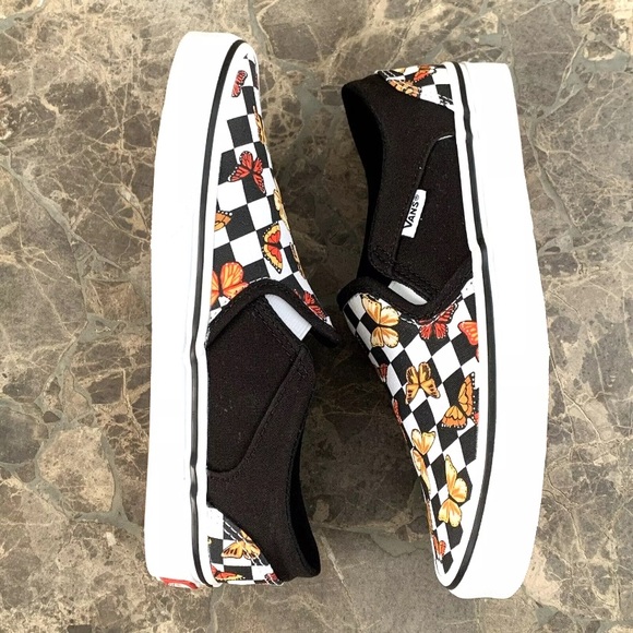 Vans Asher Butterfly Checkerboard Slip On Shoes Womens Size 6 Black VN000VOSJBW - Picture 6 of 13